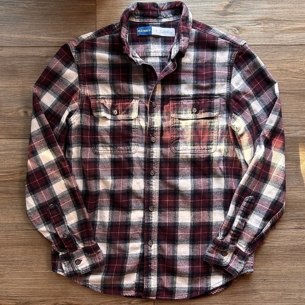 Old Navy | Double Brushed Flannel Shirt in Maroon/Black/White Plaid (Small) - Picture 9 of 11